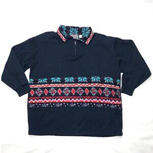 VTG Sporting Club Plus Fair Isle Nordic 1/4 Zip Fleece Pullover Womens 22/24 3X